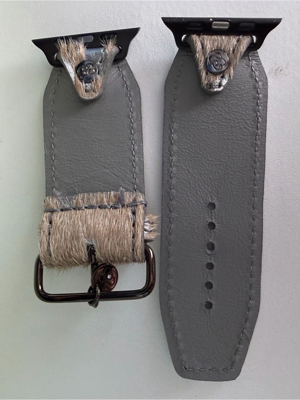Taupe Faux Fur and Silver Spark*l Apple Watch Band, size 2 - Picture 3 of 7